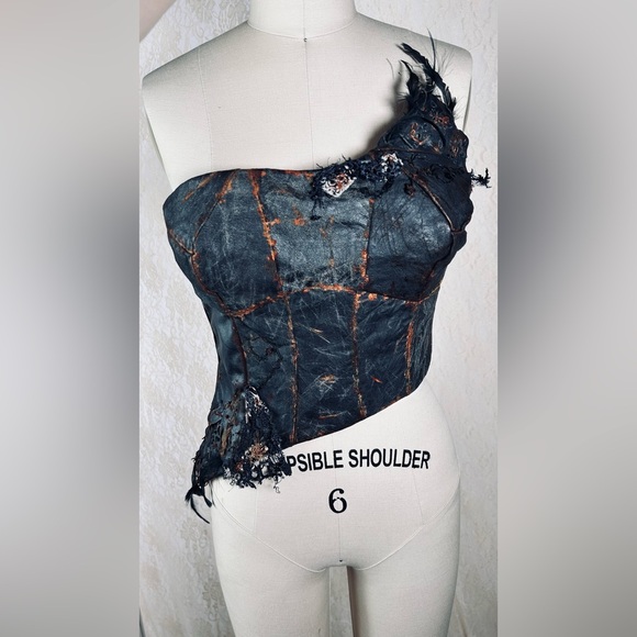 Vlada Designs Tops - Designer Reconstructed distressed genuine leather corset bustier